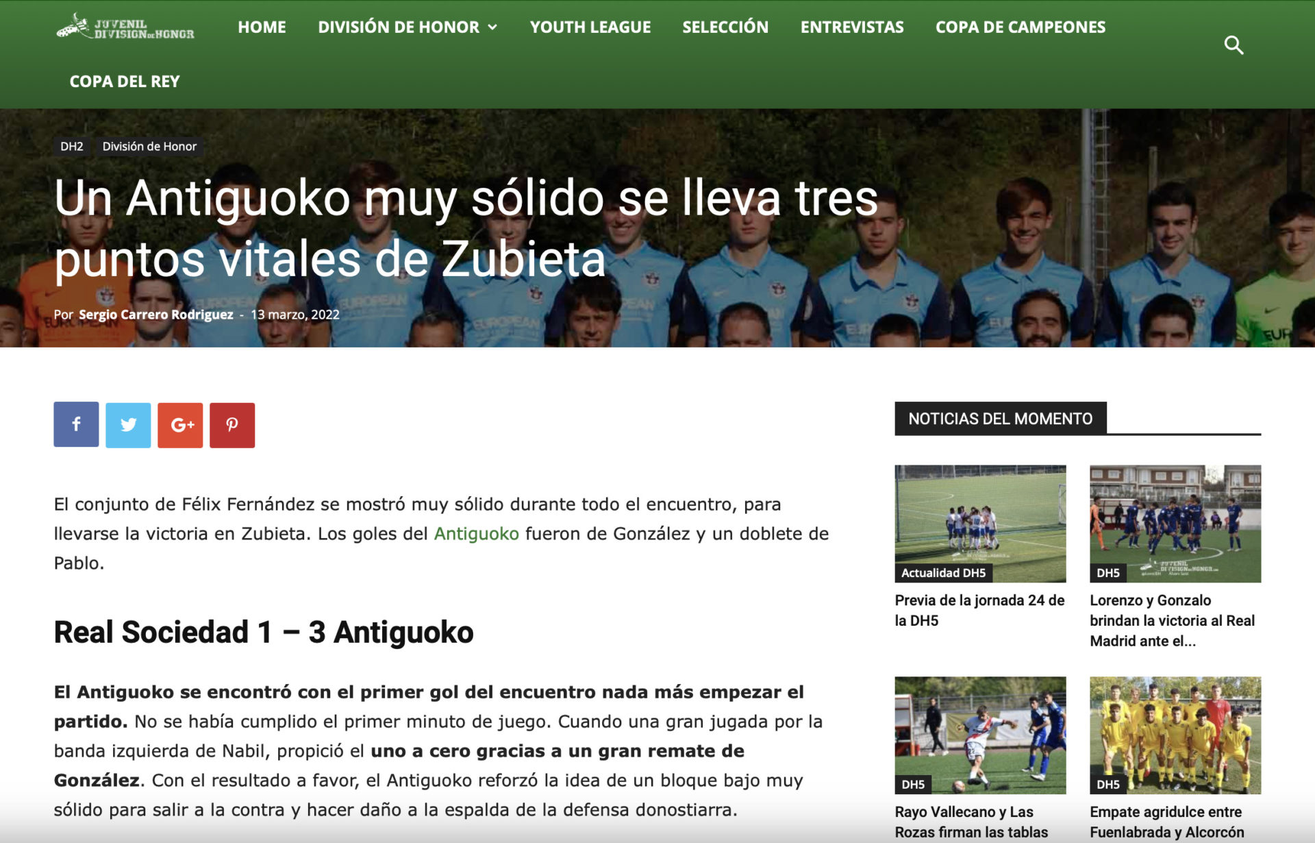 NOTA DE PRENSA |  Un Antiguoko muy sólido se lleva tres puntos vitales de Zubieta