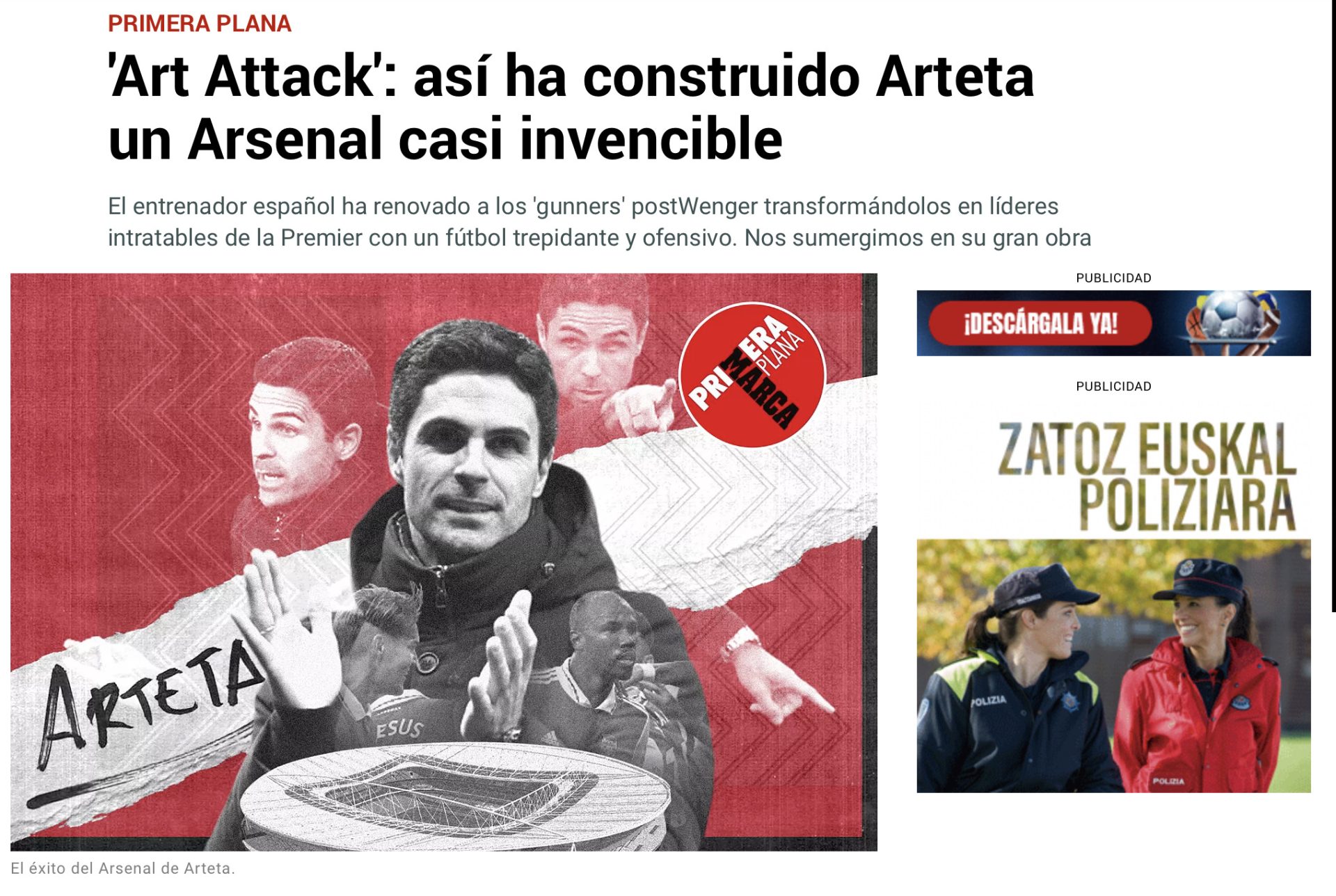 NOTA DE PRENSA |  ‘Art Attack’: así ha construido Arteta un Arsenal casi invencible