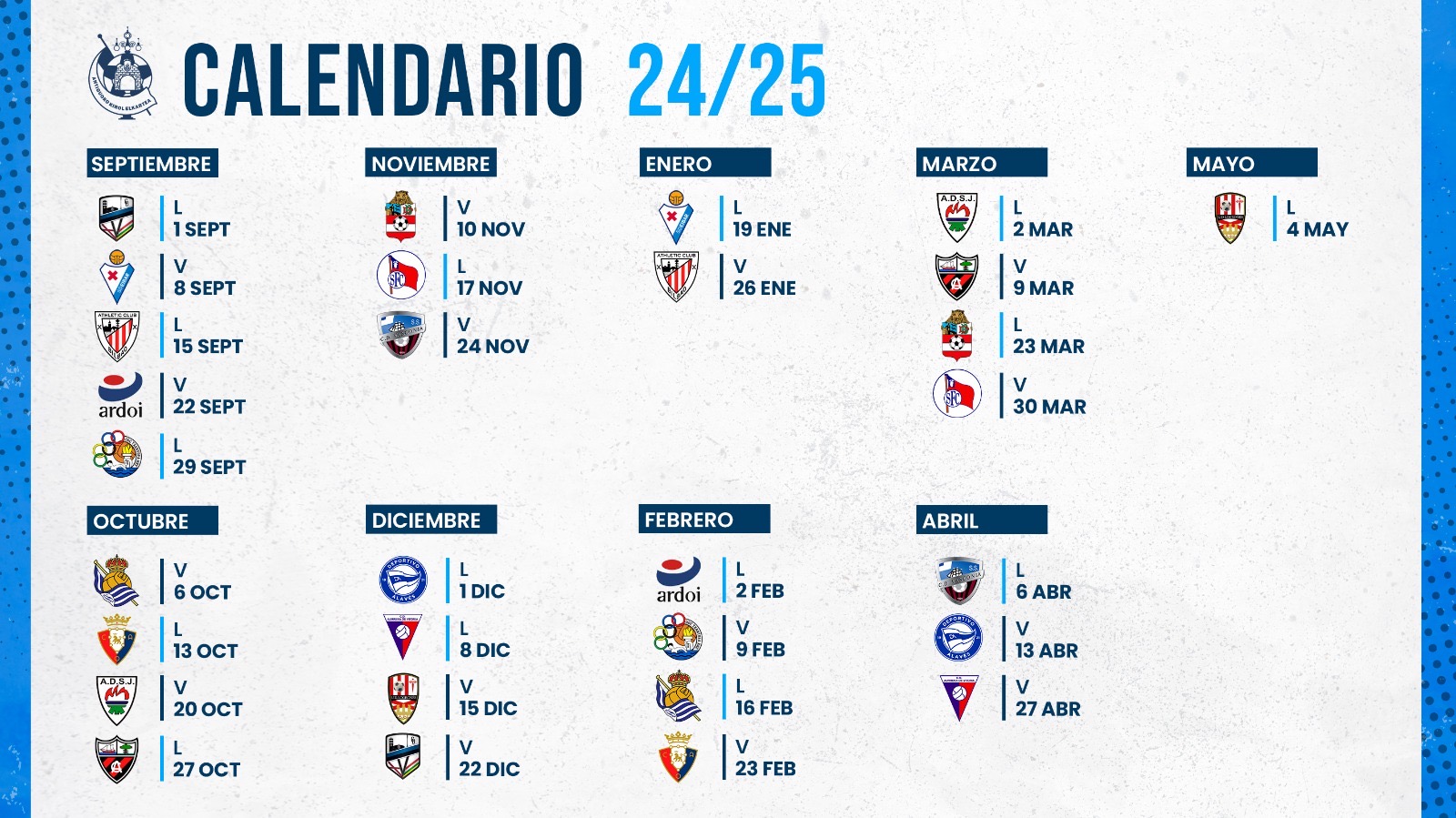 Así queda el calendario del Juvenil A para la Liga 2024/25